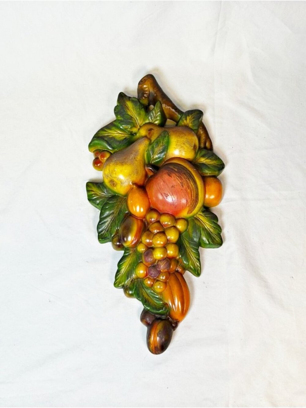 Vintage Chalkware Hanging Fruit Wall Plaque